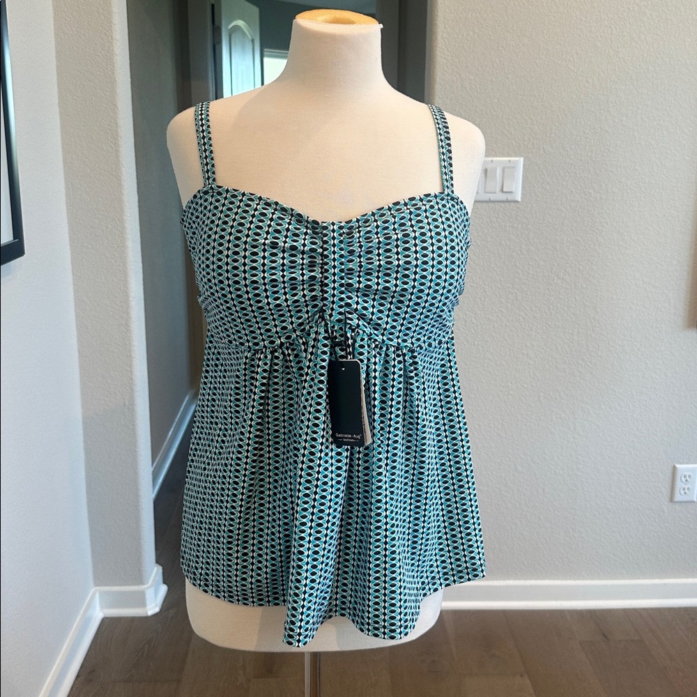 Blue and Black Patterned Sleeveless Tankini